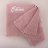 Blush Pink Knitted Personalised Baby Blanket embroidered with baby girl name, Chloe.