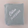 Personalised Green Sage Organic Muslin Wrap embroidered with Chloe.