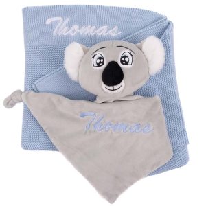 Personalised Blue Blanket & Koala Comforter embroidered with Thomas.