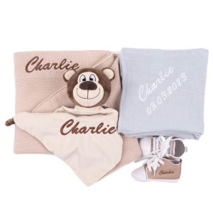 Personalised 4-Piece Brown Bear Baby Gift Box.
