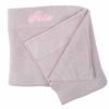 Personalised light grey knitted baby blanket embroidered with Isla.