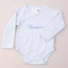 Organic-Blue-Baby-Romper-Personalised-Embroidery 100% GOTS Certified Organic Blue Baby Romper with Personalised Embroidery.