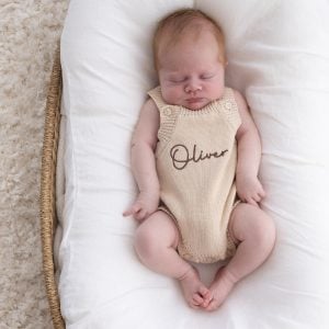 Personalised Knited Beige Boy Newborn Romper Oliver