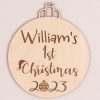 1st Christmas Personalised Disc baby gift engraved with boys name William.