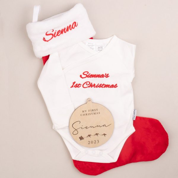 Baby's First Christmas Personalised Gift embroidered with Sienna.