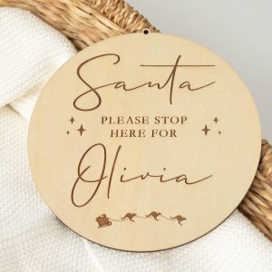Santa, Please Stop Here Personalised Disc engraved with girls name Olivia.