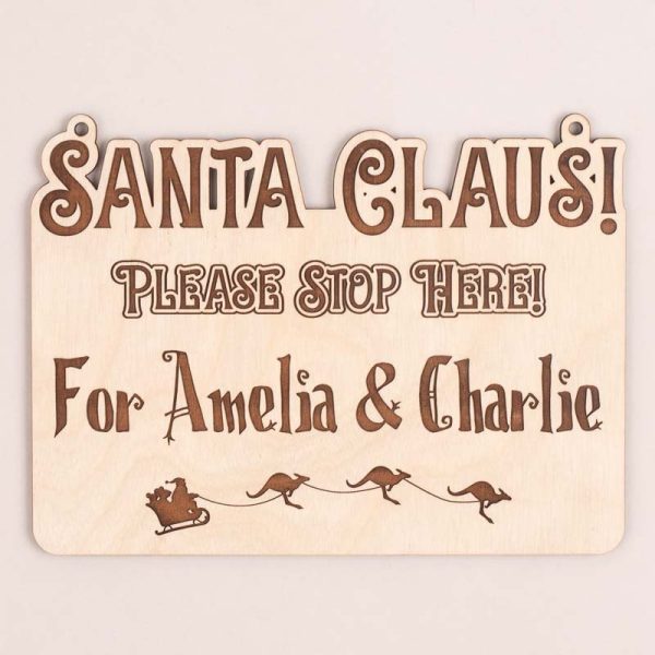 Santa, Please Stop Here! Personalised Plaque for Amelia and Charlie.