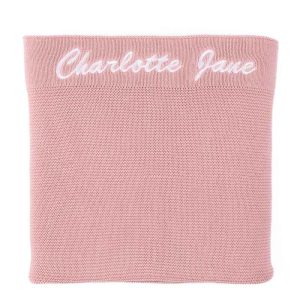 Large Personalised Blush Pink Baby Knitted Blanket unique girl present.