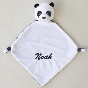 Personalised Panda Baby Comforter embroidered with boys name Noah.