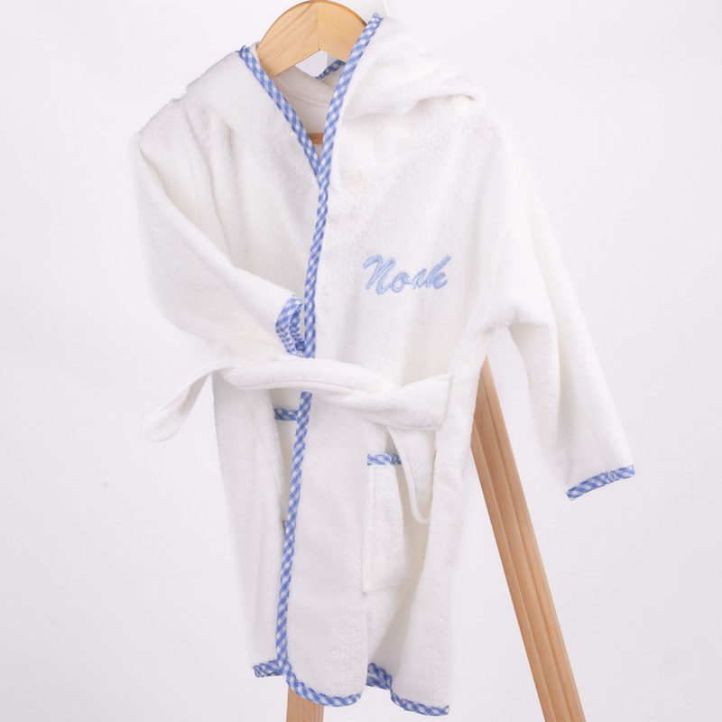 Personalised blue gingham baby boy robe 1 year old gift.