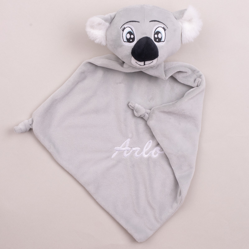 Personalised koala baby comforter Arlo newbon boy gift.