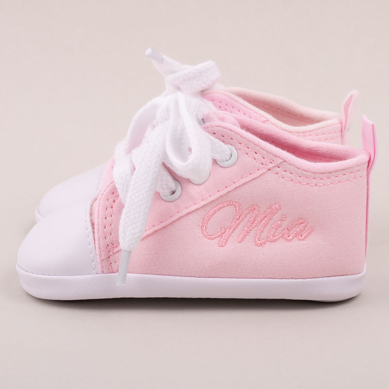 Personalised pink baby prewalker shoes girl gift.