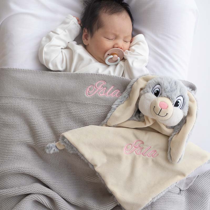 Personalised Baby Blanket And Bunny Comforter with name embroidery,