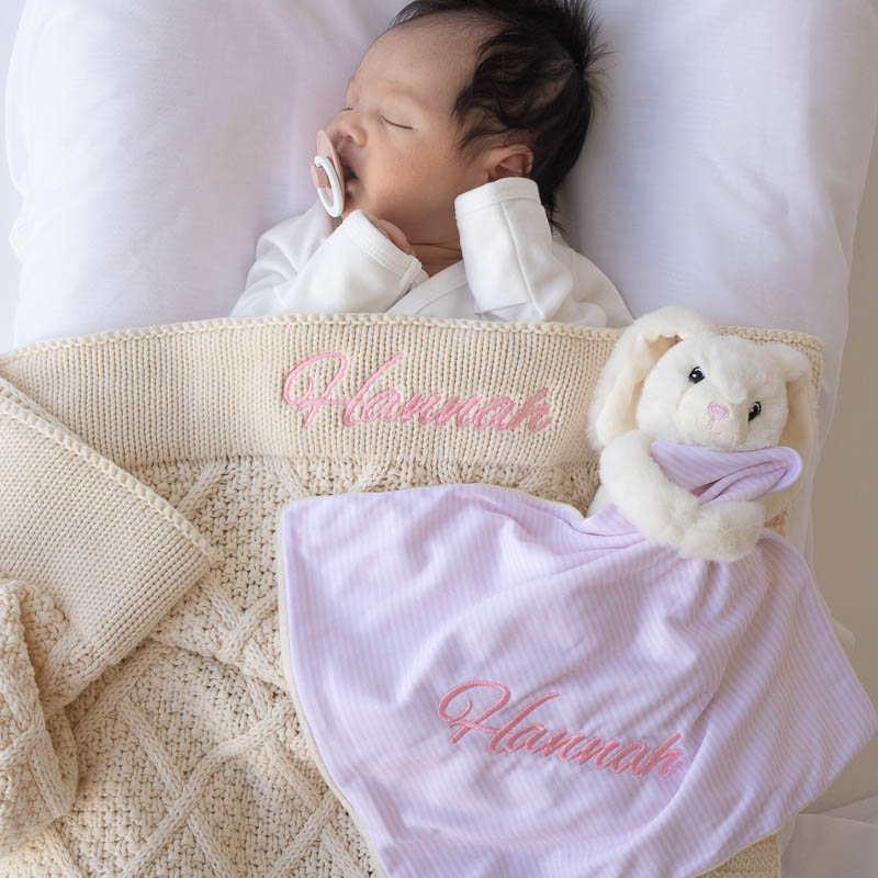Baby Blanket And Bunny Comforter Personalised Gift for baby girls.