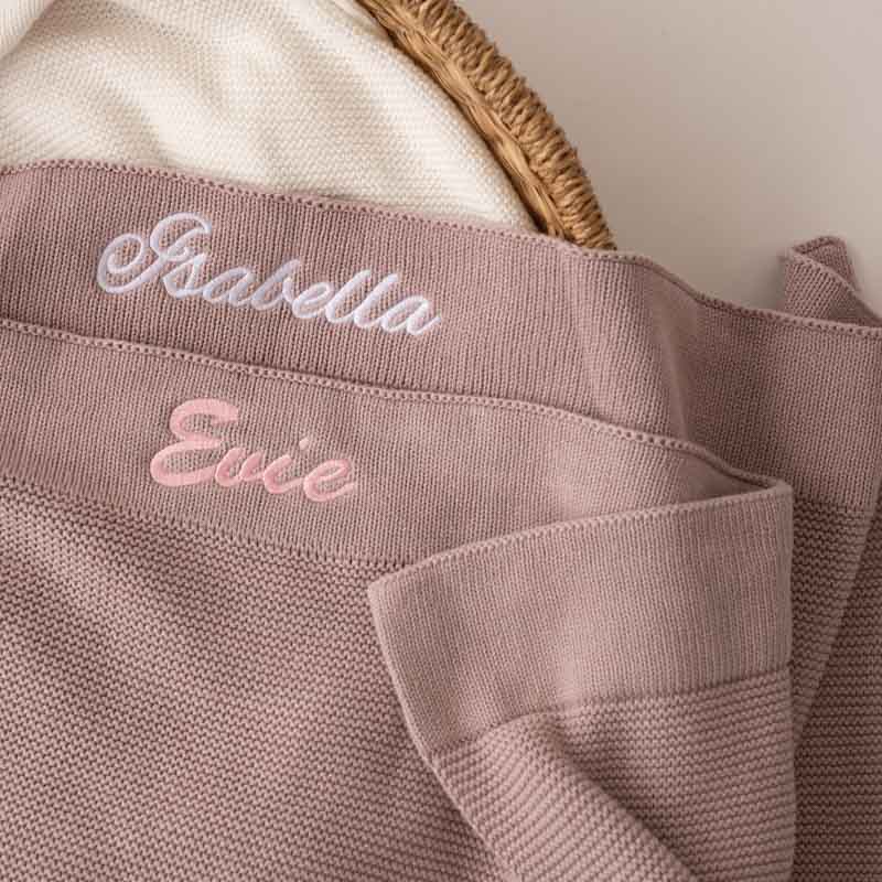 Dusty Lilac Baby Girl Blanket personalised with name embroidery.