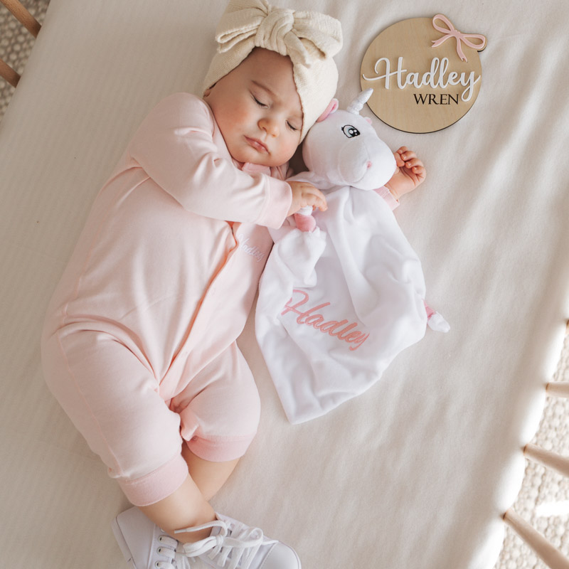 Pink Onesie, Unicorn & Birth Disc baby girl personalised gift ideas.