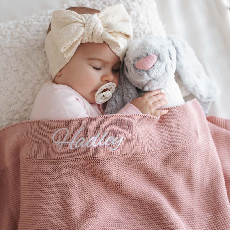 Personalised Baby Blanket And Bunny newborn girl gift.