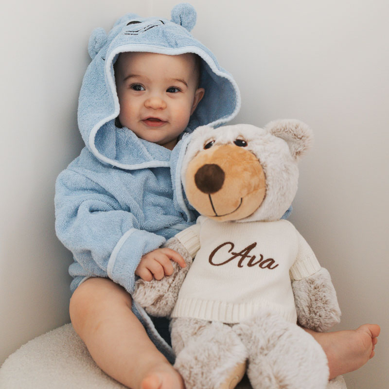 Personalised Baby Robe And Bear 1 year old gift.
