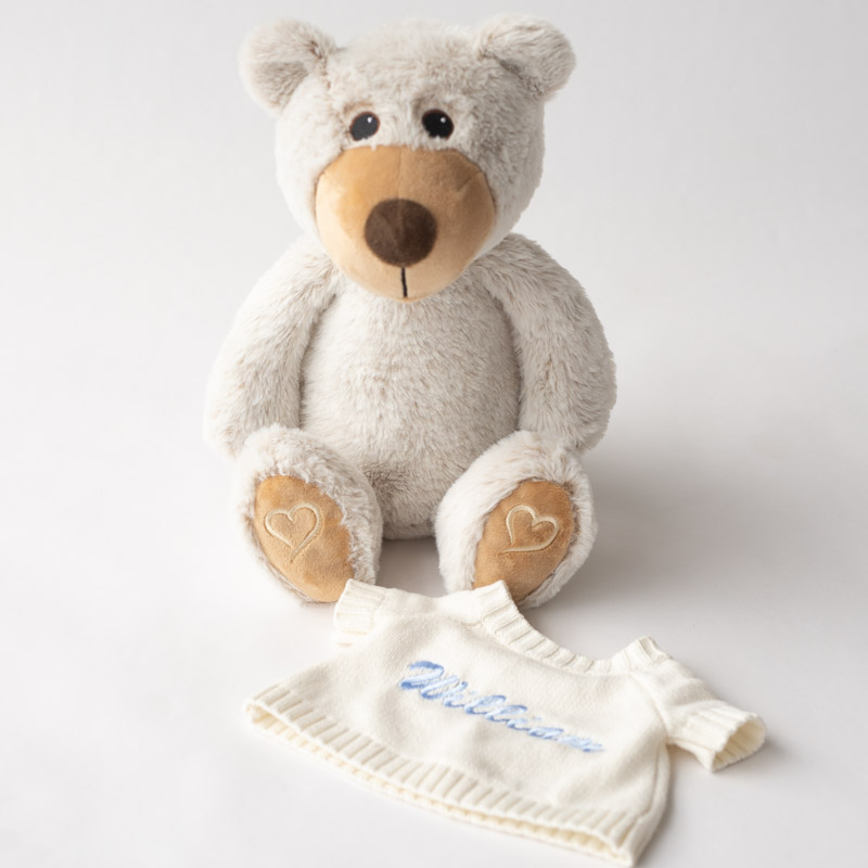 Personalised teddy bear with removable jumper embroidered with 