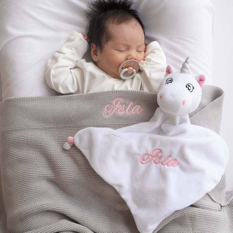 Personalised Baby Blanket And Unicorn gift for girls.
