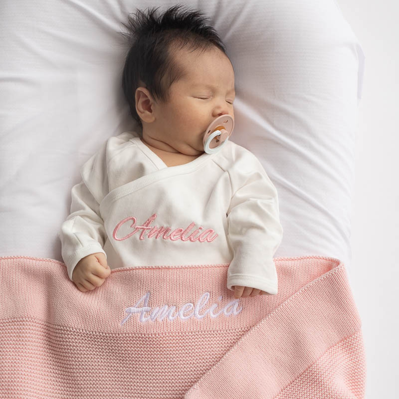 Personalised Pink Baby Blanket & Romper gift for girls.