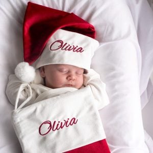 Baby Christmas Burgandy Hat Stocking