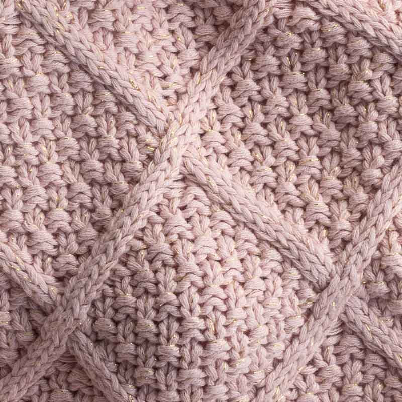 Gold And Pink Knitted Diamond Blanket Close Up Look