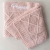 Personalised Pink Gold Baby Blanket Diamond Knitted Square Personalised Pink Gold Baby Blanket Diamond Knitted with aname Freyah in white