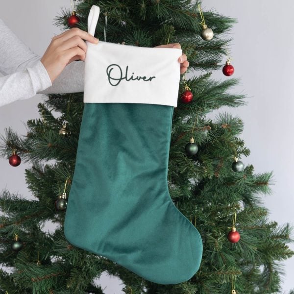 Personalised Pine Green Christmas Stocking Oliver