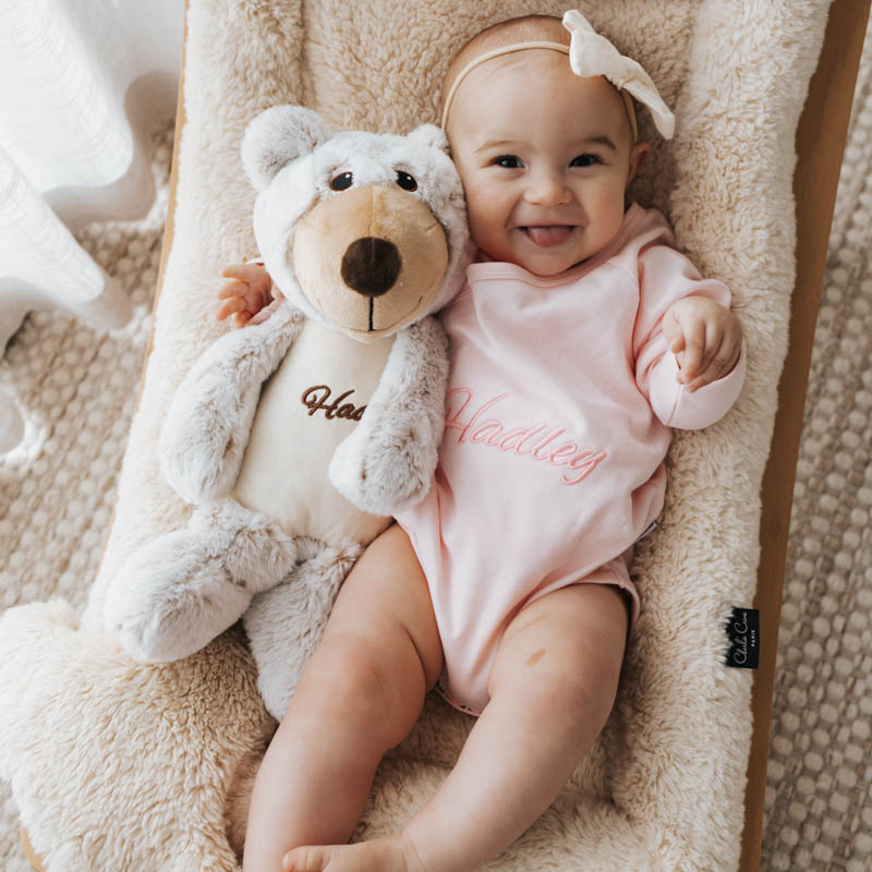 Baby Laying With Personalised Teddy