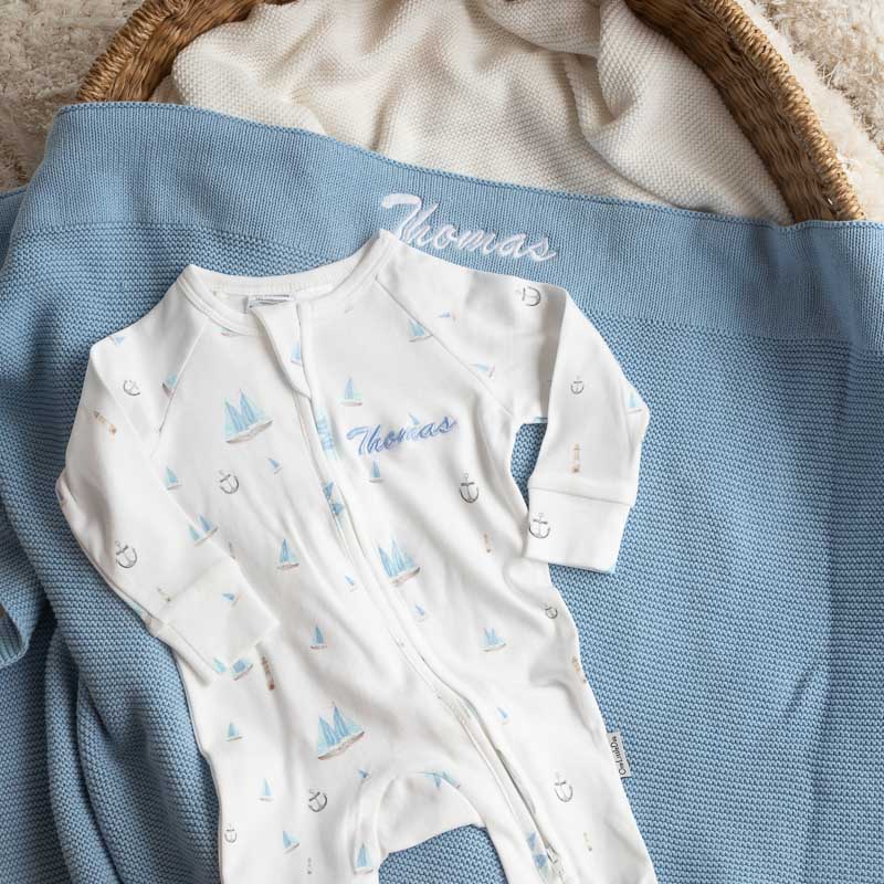 Blue Baby Knitted Blanket Nautical Onesie Thomas Blue Baby Knitted Blanket Nautical Onesie Thomas