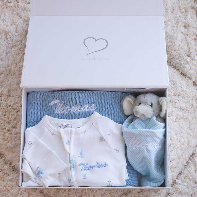 Gift Box Blue Thomas Blanket Elephant Comforter Nautical Onesie Gift Box Blue Thomas Blanket Elephant Comforter Nautical Onesie