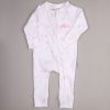Butterflies Organic Cotton Onesie White baby onesie with pale pink butterfly pattern, front zipper, and embroidered name βIsla.β