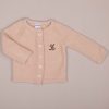 Beige Knitted Cardigan Brown Initial L Beige knitted baby cardigan with buttons and brown embroidered letter “L” on chest.