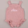 Blush Pink Frill Girl Knitted Romper Isla Blush pink frill knitted baby romper embroidered βIslaβ in white script.