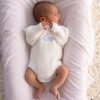 Personalised White Knitted Long Sleeve Baby Boy Romper Leo Personalised White Knitted Long Sleeve Baby Boy Romper embroider with the name, Leo.