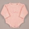 Pink Scallop Long Sleeve Baby Romper Ruby Personalised pink long sleeve knit baby romper with tone on tone name embroidery on chest and scallop edge hem