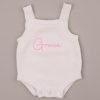 White Baby Girl Knitted Romper With Name Grace White knitted baby romper embroidered with the name βGraceβ in pink script.