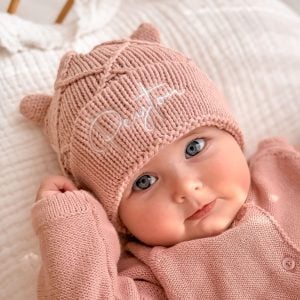 Personalised Blush Pink Diamond Baby Beanie Peyton