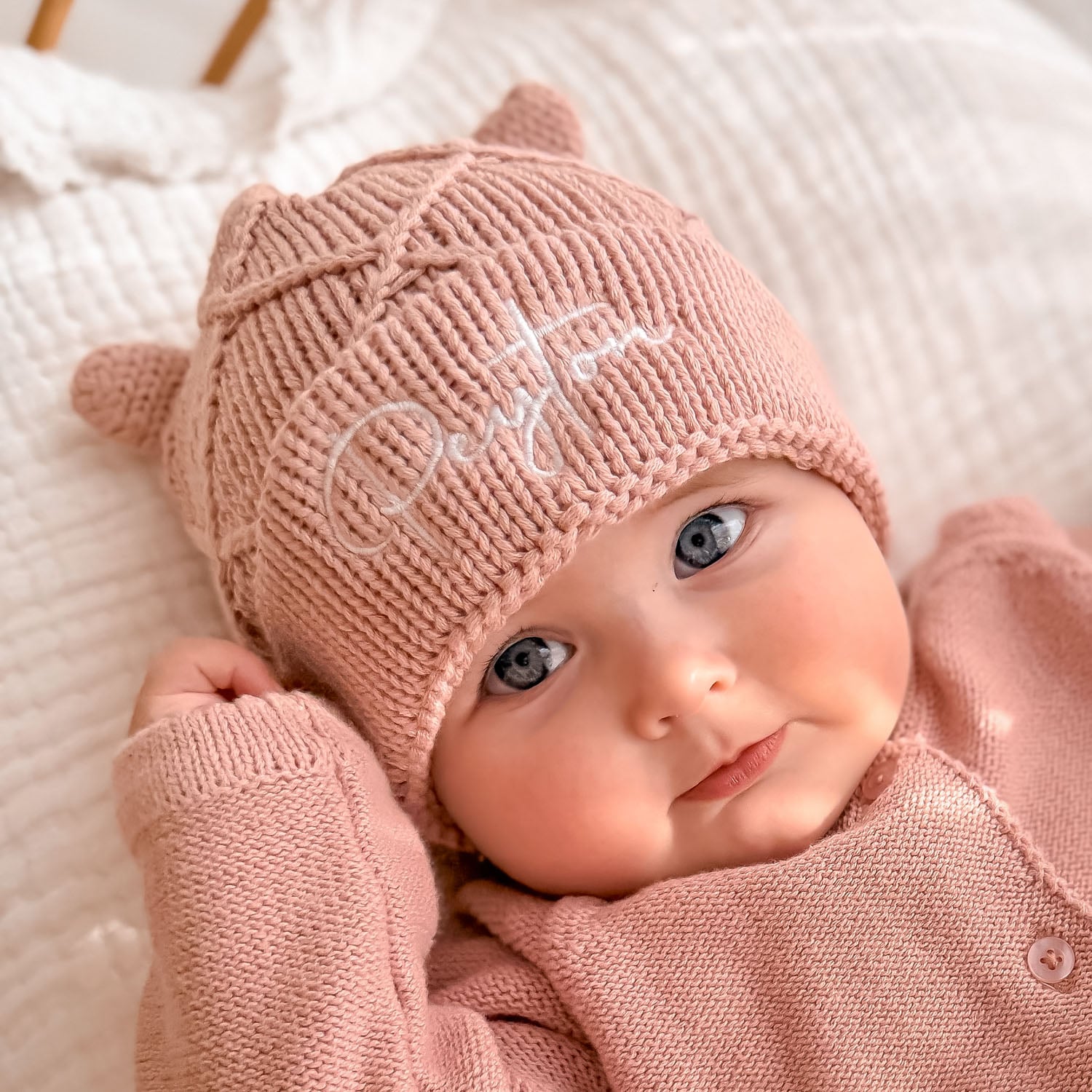 Personalised Blush Pink Diamond Baby Beanie Peyton