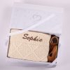 Cream Diamond Knitted Baby Gift Set & Tbar Shoes Personalised cream diamond knit baby blanket and tan leather T-bar baby shoes presented in a One Little Day gift box