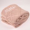 Pink & Gold Diamond Knitted Baby Blanket Matilda Folded Folded personalised pink and gold diamond knit baby blanket with white name embroidery on border