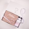 Pink & Gold Diamond Knitted Baby Blanket Set Gift Box Personalised pink and gold diamond knit baby blanket and unicorn comforter presented in a One Little Day gift box