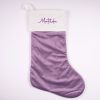 Personalised lilac velvet baby Christmas stocking with purple Matilda embroidery on white cuff