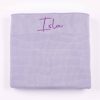 Lavender Mottled Knitted Baby Blanket Isla Personalised lavender mottled knit baby blanket with purple name embroidery on ribbed border
