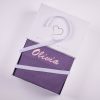 Purple Knitted Baby Blanket Gift Box Personalised purple knit baby blanket with pink Olivia embroidery presented in a One Little Day gift box